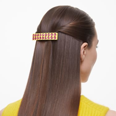 Hair clip, Round cut, Rectangular shape, Pink, Gold-tone plated - Swarovski, 5622228