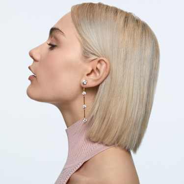 Constella drop earrings, Asymmetrical design, Round cut, White, Shiny gold-tone plated - Swarovski, 5622721