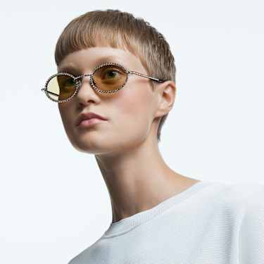 Sonnenbrille, Ovale Form, Pavé, SK0340 08E, Braun - Swarovski, 5625295