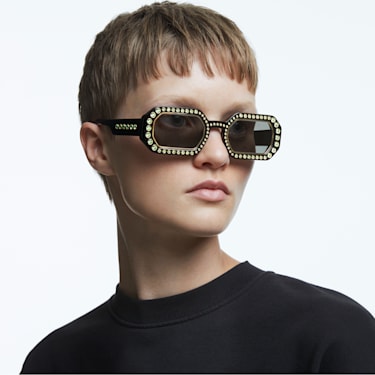 Sunglasses, Octagon shape, Pavé, SK0345 01A, Black - Swarovski, 5625300