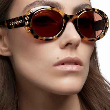แว่นกันแดด, ขนาดใหญ่ ฝังแบบพาเว่, SK0346 52E, น้ำตาล - Swarovski, 5625304