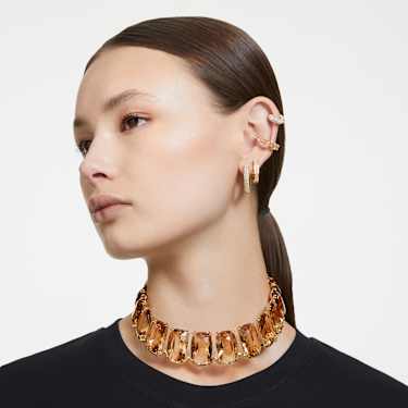 Obročasti uhani Dextera, Osemkotna oblika, Majhni, Beli, PVD zlatega odtenka - Swarovski, 5626084