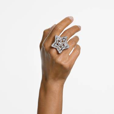 Stella cocktail ring, Mixed cuts, Star, White, Rhodium plated - Swarovski, 5626371