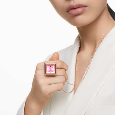 Ρολόϊ μενταγιόν, Κοπή Triangle, Ροζ, Φινίρισμα σε χρυσό σαμπανί τόνο - Swarovski, 5628296