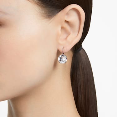 Millenia drop earrings, Round cut, White, Rhodium plated - Swarovski, 5628351