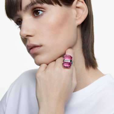 Lucent ring, Magnetic closure, Pink, Rhodium plated - Swarovski, 5628502