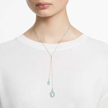 Swan Y necklace, Swan, Blue, Rhodium plated by SWAROVSKI