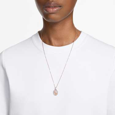 Signum 链坠, 天鹅, 长款, 白色, 镀玫瑰金色调 - Swarovski, 5628549