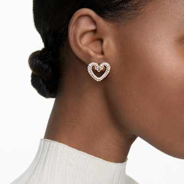 Una stud earrings, Pavé, Heart, Medium, White, Rose gold-tone 