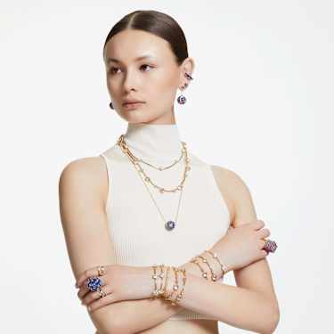 Koktejlový prsten Curiosa, Trojúhelníkový výbrus, Modrá, Pokoveno ve zlatém odstínu - Swarovski, 5630309