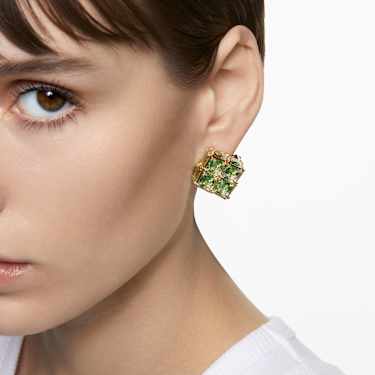 Curiosa スタッドピアス, シングル、スクエアカット, グリーン, ゴールドトーン・プレーティング - Swarovski, 5630311