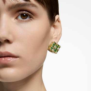 Curiosa 스터드 이어링, 싱글, 스퀘어 컷, 그린, 골드 톤 플래팅 - Swarovski, 5630311
