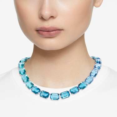 Millenia 项链, 八角形切割, 蓝色, 镀铑 - Swarovski, 5630369