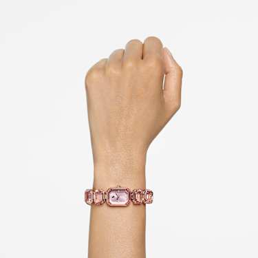 Saat, Sekizgen kesim bileklik, Pembe, Pembe altın rengi yüzey - Swarovski, 5630837
