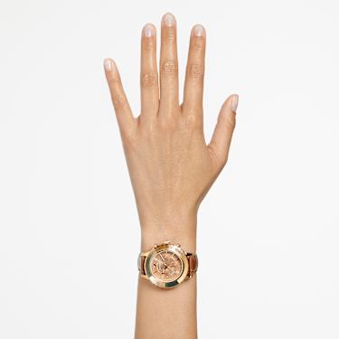 Octea Lux Chrono Uhr, Schweizer Produktion, Lederarmband, Braun, Vergoldetes Finish - Swarovski, 5632260