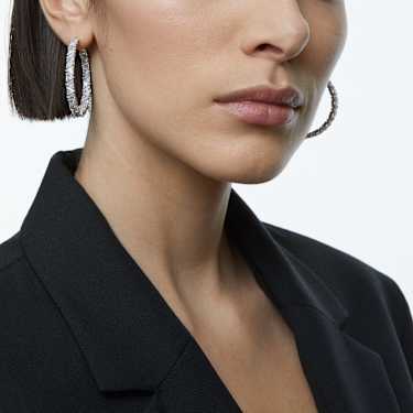 Matrix hoop earrings, Triangle cut, White, Rhodium plated - Swarovski, 5632466