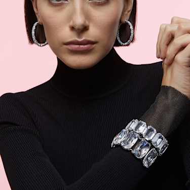 Obročasti uhani Ortyx, Trikotni rez, Beli, Prevleka iz rodija - Swarovski, 5632466