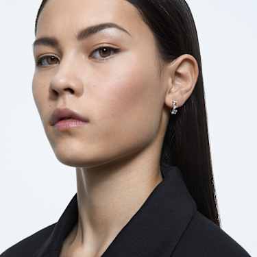 Matrix hoop earrings, Triangle cut, Small, White, Rhodium plated - Swarovski, 5632467