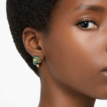 Numina hoop earrings Set 3 Mixed cuts Green Gold tone plated Swarovski