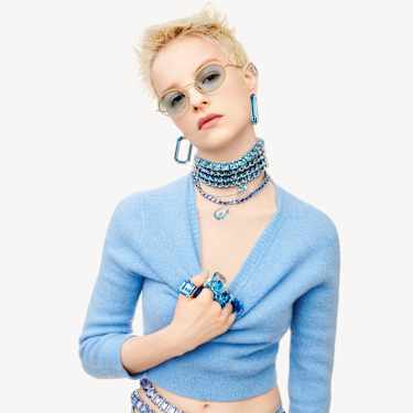 Cercei rotunzi Lucent, Statement, Formă octogonală, Albaștri - Swarovski, 5633950