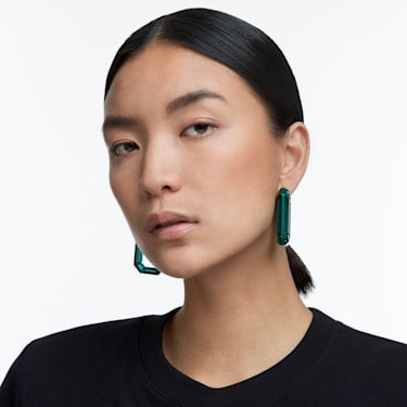 Lucent hoop earrings, Statement, Octagon shape, Green - Swarovski, 5633953