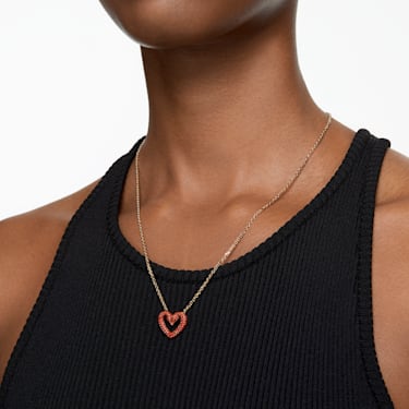 Una pendant, Pavé, Heart, Small, Red, Gold-tone plated | Swarovski
