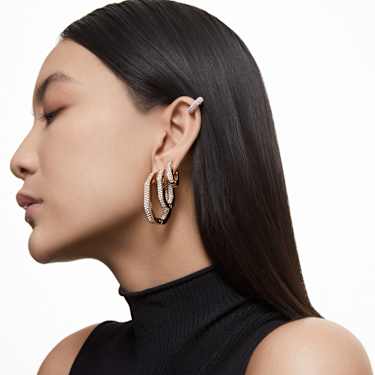 Dextera 大圈耳环, 八边形, 大号, 白色, 镀玫瑰金色调 - Swarovski, 5634992