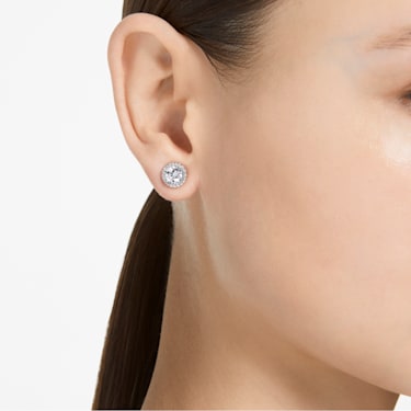 Constella stud earrings, Round cut, Pavé, White, Rhodium plated - Swarovski, 5636269