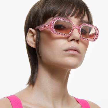 Sunglasses, Octagon shape, Pavé, SK0345 72U, Pink - Swarovski, 5636336