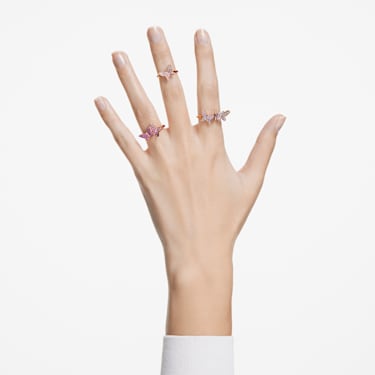 Δαχτυλίδι Lilia, Σετ 3 τεμαχίων, Πεταλούδα, Ροζ, Επιμετάλλωση σε ροζ χρυσαφί τόνο - Swarovski, 5636414