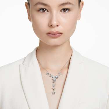Idyllia Lilia Y形项链, 蝴蝶, 白色, 镀铑 - Swarovski, 5636415