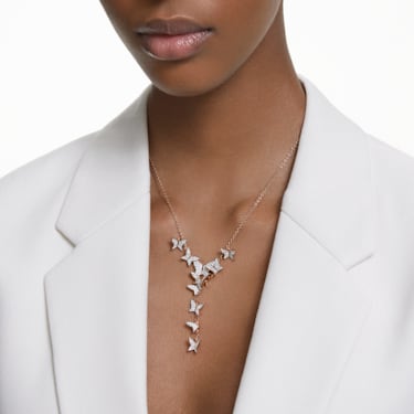 Lilia Y necklace, Butterfly, White, Rose gold-tone plated | Swarovski