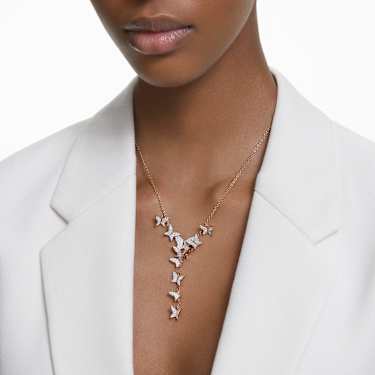 Naszyjnik Y Idyllia Lilia, Motyl, Biały, Wykończenie z 18-karatowego różowego złota - Swarovski, 5636419