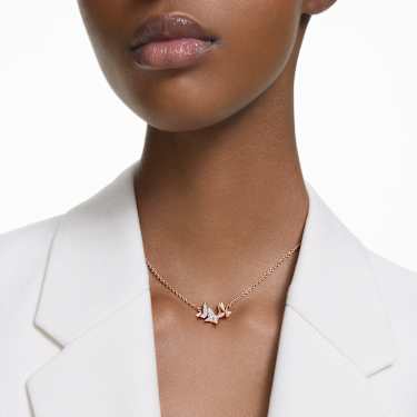 Náhrdelník Idyllia Lilia, Motýl, Bílá, Pokoveno v růžovozlatém odstínu - Swarovski, 5636422