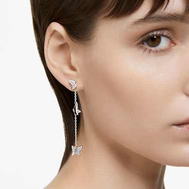 Idyllia Lilia 水滴形耳环, 蝴蝶, 短, 白色, 镀铑 - Swarovski, 5636423