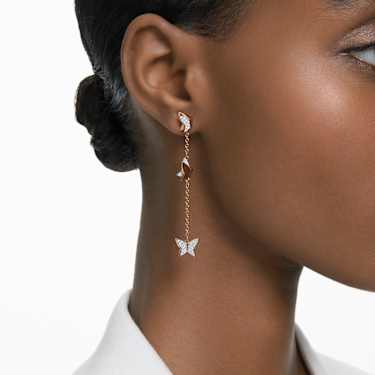 Pendants d'oreilles Idyllia Lilia, Papillon, Longues, Blanches, Placage de ton or rosé - Swarovski, 5636426