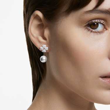 Kolczyki z nakładkami Latisha, Kwiat, Białe, Powłoka w odcieniu różowego złota - Swarovski, 5636487