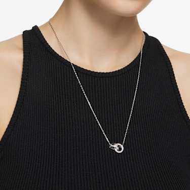 Dextera pendant, Interlocking loop, White, Rhodium plated - Swarovski, 5636497