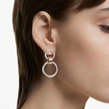 Dextera hoop earrings, White, Rose gold-tone plated by SWAROVSKI