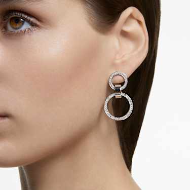 Cercei rotunzi Dextera, Albi, Placat cu rodiu - Swarovski, 5636503
