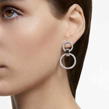 Dextera hoop earrings, White, Rhodium plated by SWAROVSKI