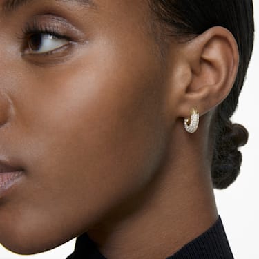 Dextera hoop earrings, Small, White, Gold-tone plated - Swarovski, 5636530