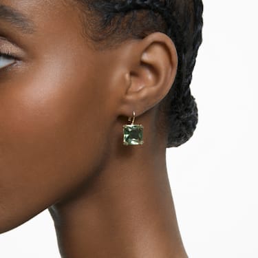 Millenia drop earrings, Square cut, Green, Gold-tone plated - Swarovski, 5636564