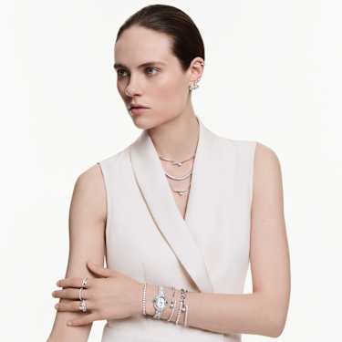 Orecchini a lobo Stilla, Taglio Round, Bianchi, Placcato rodio - Swarovski, 5636712