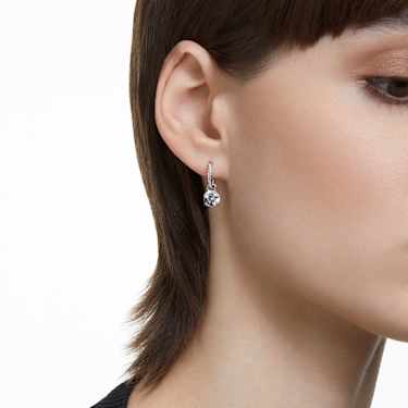 Stilla 水滴形耳環, 圓形切割, 白色, 鍍白金色 - Swarovski, 5636717