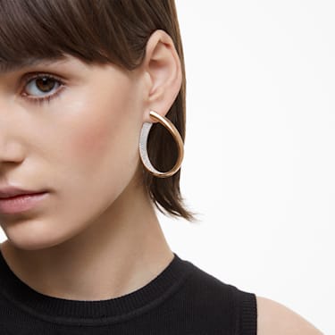 Exist hoop earrings, Medium, White, Rose gold-tone plated | Swarovski