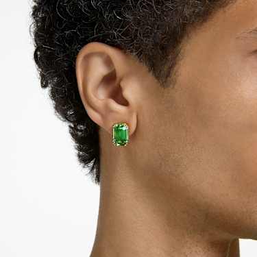 Millenia stud earrings, Octagon cut, Green, Gold-tone plated - Swarovski, 5638489