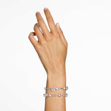 Bracelet-jonc double Constella, Coupe ronde, Blanc, Métal rhodié - Swarovski, 5638697