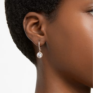 Constella drop earrings, Round cut, Pavé, White, Rose gold-tone plated - Swarovski, 5638769