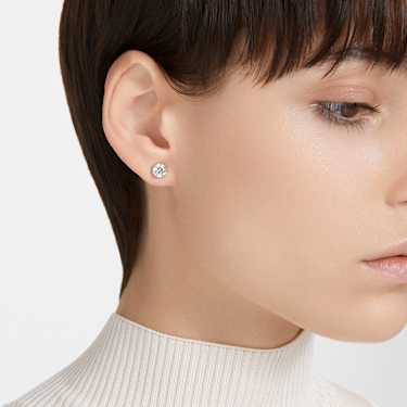 Clous d'oreilles Stilla, Taille ronde, Blanches, Placage de ton or rosé - Swarovski, 5638801